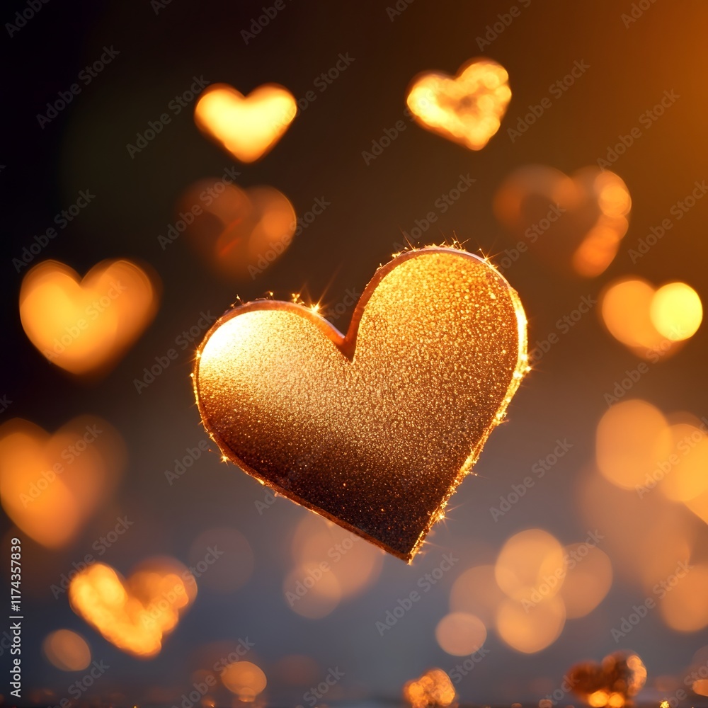 Obraz premium Glowing Golden Heart Bokeh in Romantic Setting for Valentine s Day