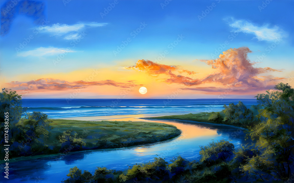 Fototapeta premium sunset over the river