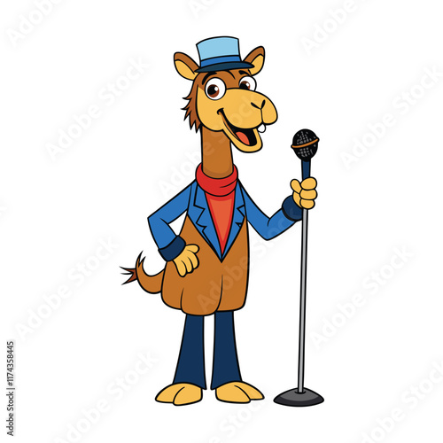 The Camel Becomes a Stand-Up Comedian on white background. camel cartoon vector illustration
