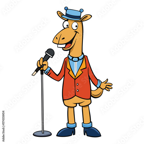 The Camel Becomes a Stand-Up Comedian on white background. camel cartoon vector illustration