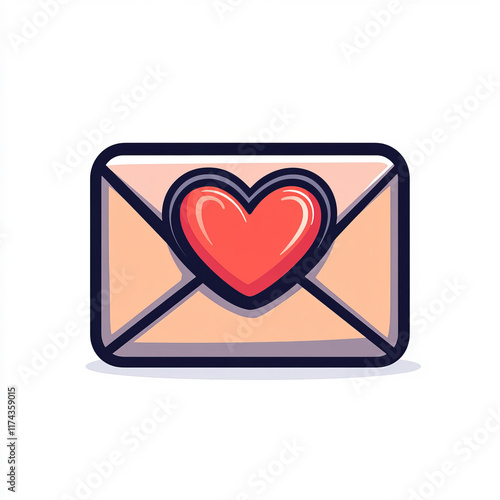 A minimal envelope icon with a heart, outlined in black and vibrant colors, captures whimsical charm on a clean white backdrop.  