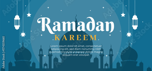Ramadan Kareem: A symbolic illustration depicting the spirit of Ramadan, featuring mosque silhouette, lanterns, and stars, conveying a sense of peace and reflection. 