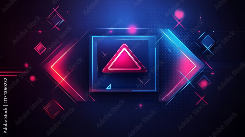 Fototapeta premium Abstract Neon Geometric Design Featuring Warning Triangle