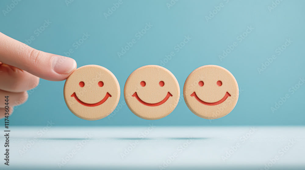 A hand holding three smiling faces A hand holding three smiling faces
