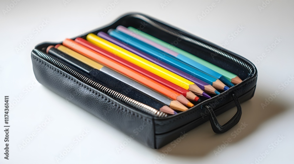 Creative drawing tools art studio pencil case minimalist design top view artistic inspiration Creative drawing tools art studio pencil case minimalist design top view artistic inspiration