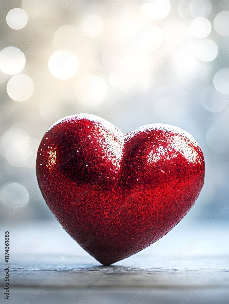 Shimmering Red Heart with Bokeh Lights on Snowy Background for Valentine s Day Shimmering Red Heart with Bokeh Lights on Snowy Background for Valentine s Day