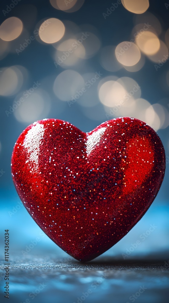 Fototapeta premium Sparkling Red Heart with Bokeh Background on Valentine s Day