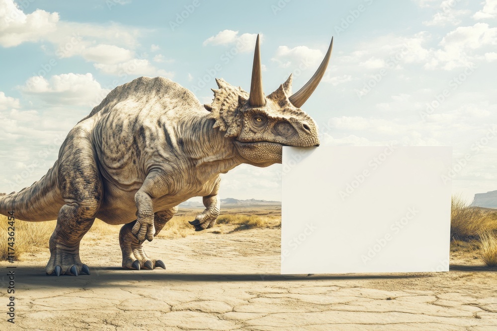 Fototapeta premium A dinosaur is standing in front of a white board