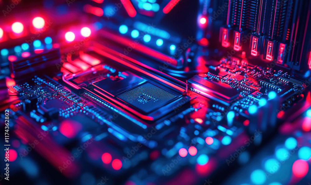 Computer chip, red current Computer chip, red current