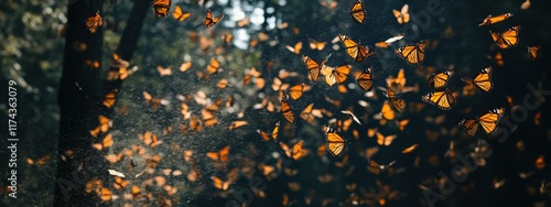 The dramatic migration of monarch butterflies in the oyamel fir forests of Michoac鐠嬶箯, Mexico, Wildlife scene photo