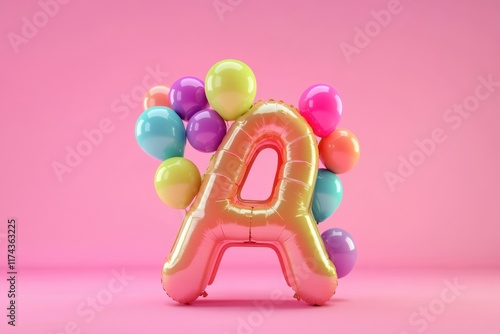 A large balloon letter A is surrounded by a colorful array of balloons photo