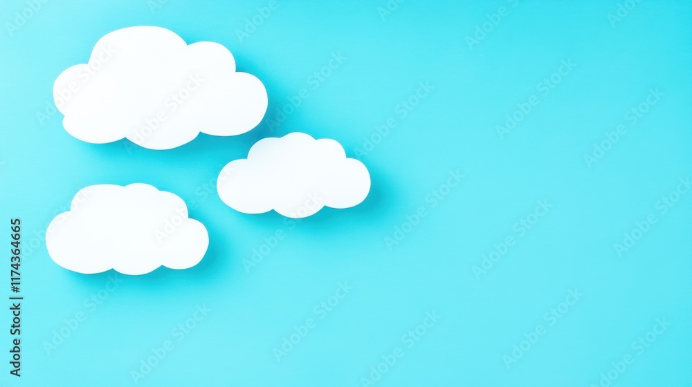 A minimalist design featuring white clouds against a bright blue background. A minimalist design featuring white clouds against a bright blue background.