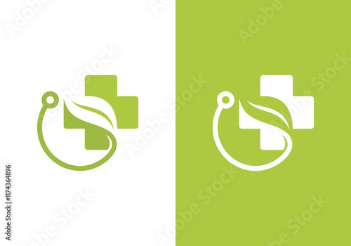 green health and medical stethoscope logo design vector. herbal organic medicine health vector