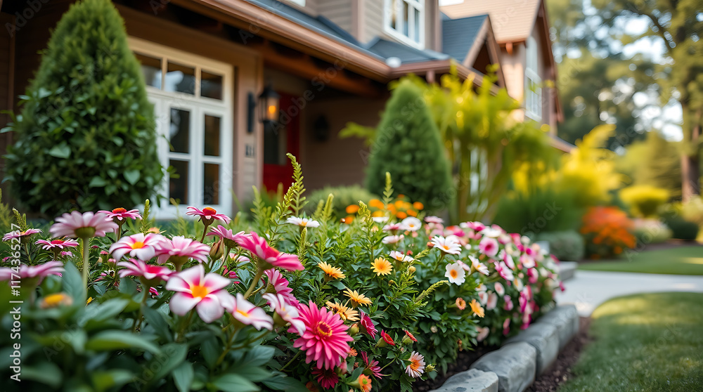 Residential Flowerbed and House Exterior Residential Flowerbed and House Exterior