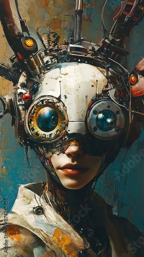 Mysterious Cyborg Woman: A Futuristic Portrait photo