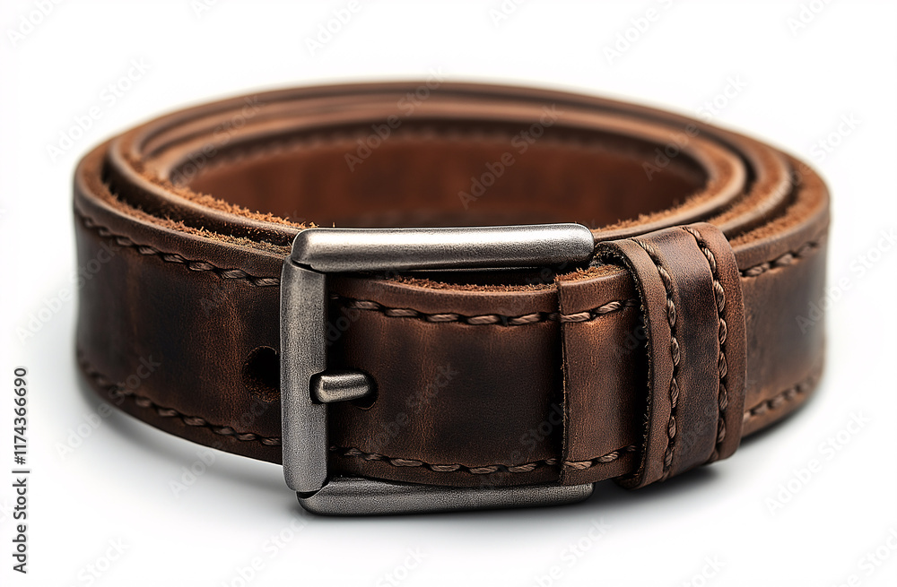 A brown belt with a silver buckle A brown belt with a silver buckle