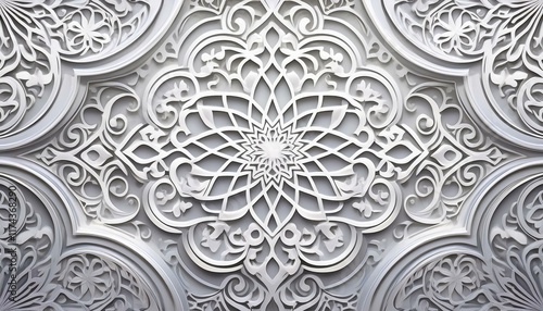 white arabic girih pattern background