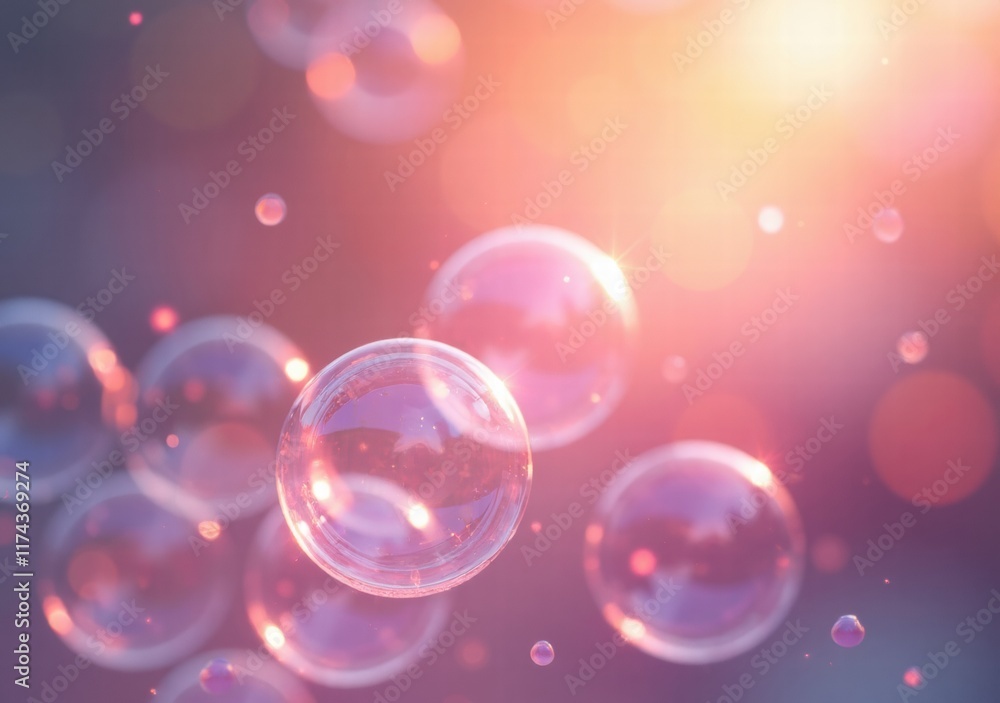 Bubbles floating gracefully in soft, colorful light during a serene moment Bubbles floating gracefully in soft, colorful light during a serene moment