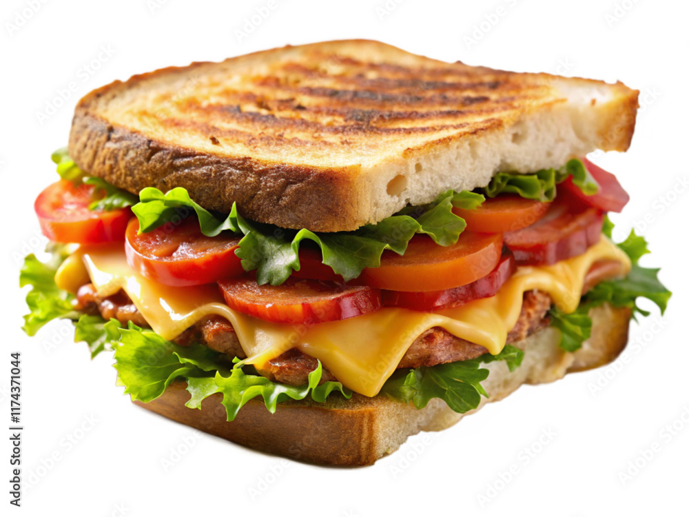 Delicious Bacon and Cheese Sandwich Made With Toasted Bread and Fresh Ingredients on white background Delicious Bacon and Cheese Sandwich Made With Toasted Bread and Fresh Ingredients on white background
