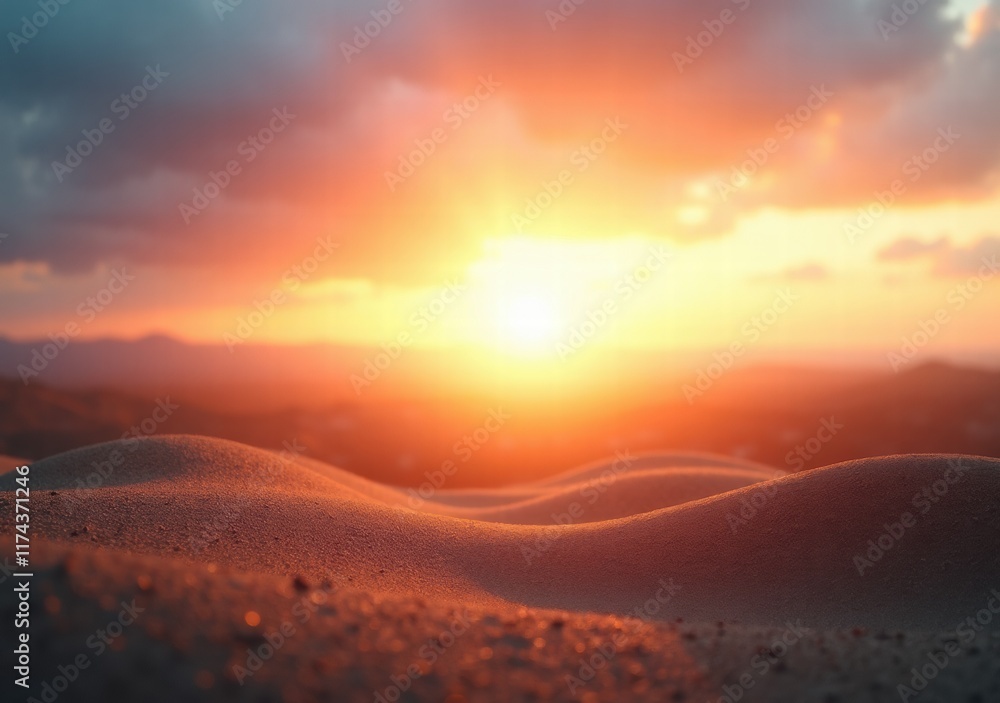 Sunset over rolling sand dunes creates a serene and picturesque desert landscape Sunset over rolling sand dunes creates a serene and picturesque desert landscape
