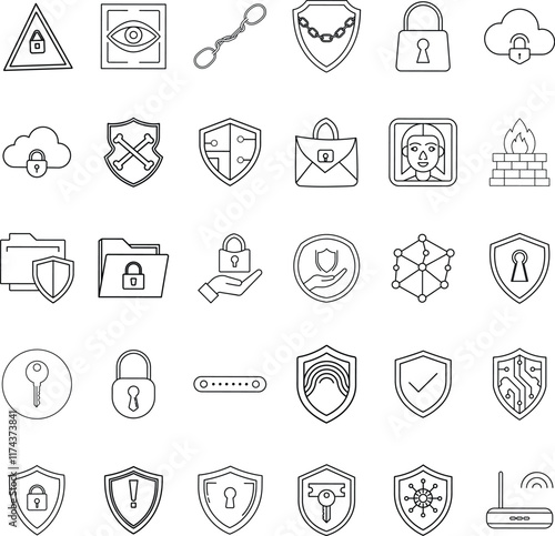 Cybersecurity Icons Data Protection, Privacy, and Network Security