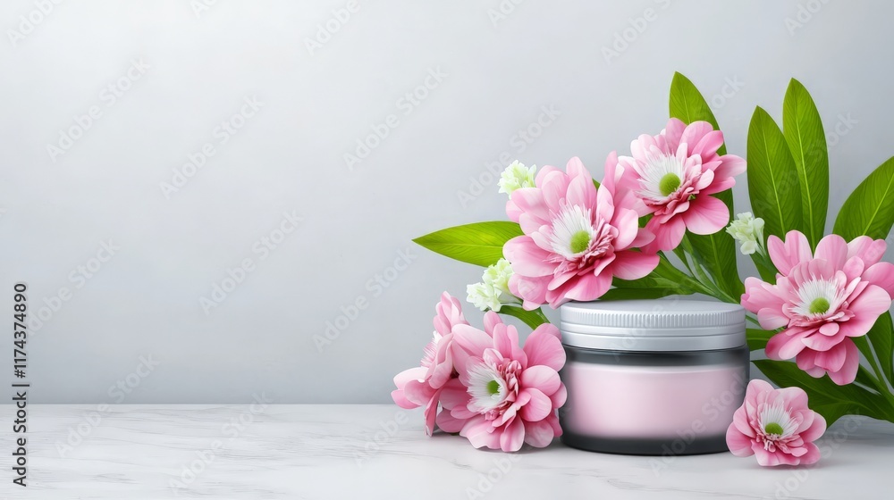 an elegant blank jar of facial cream placed on a white marble table an elegant blank jar of facial cream placed on a white marble table