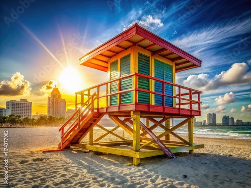 Wallpaper Mural Vibrant South Beach Lifeguard Tower, Miami Beach, AI Art Torontodigital.ca