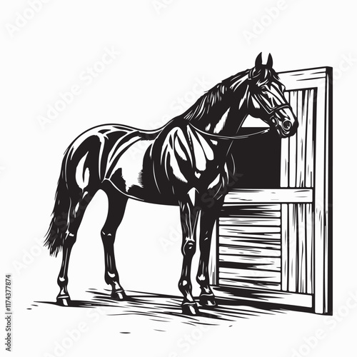 Horse vector image. Horse Stable Vector Stock Illustration on white background.
