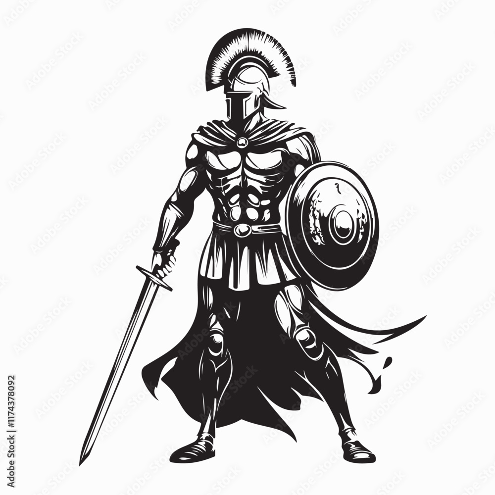 Fototapeta premium Spartan Soldier Warrior Image Vector. Strong Warrior Spartan Soldier Shield Stock Vector.