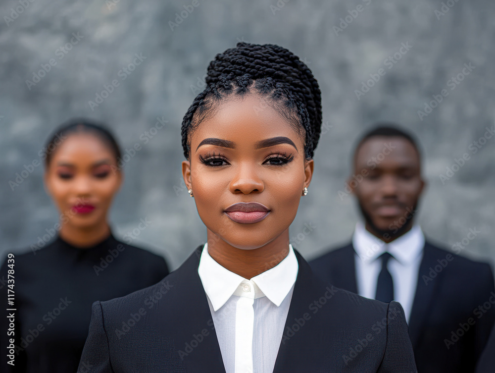 Confident business professionals in urban portraits unity in formal attire Confident business professionals in urban portraits unity in formal attire