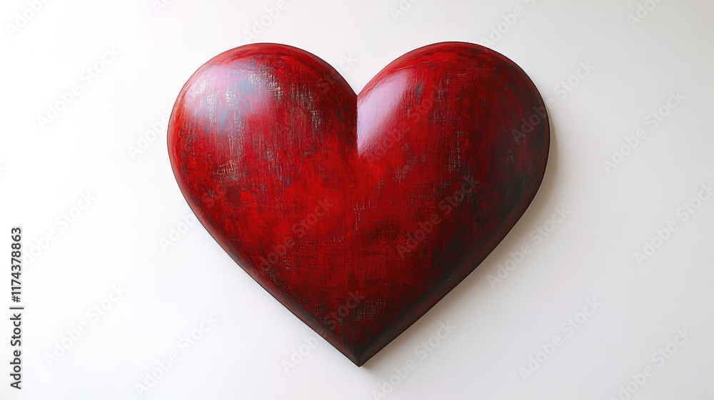 Obraz premium Perfectly shaped red heart on plain white canvas, symbolizing love