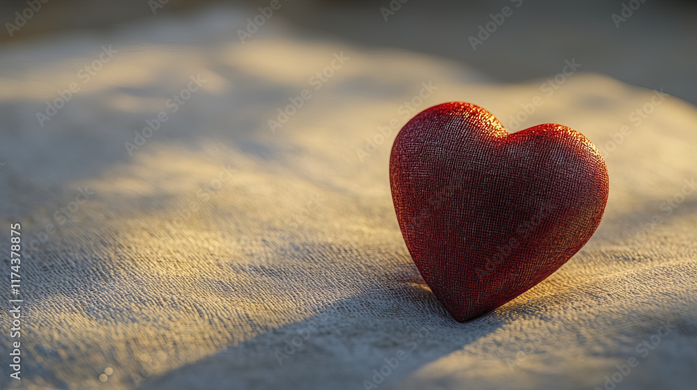 Fototapeta premium Perfectly shaped red heart on plain white canvas, symbolizing love