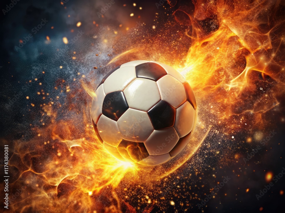 Fototapeta premium Vintage Soccer Action - Dramatic Fire Sparks