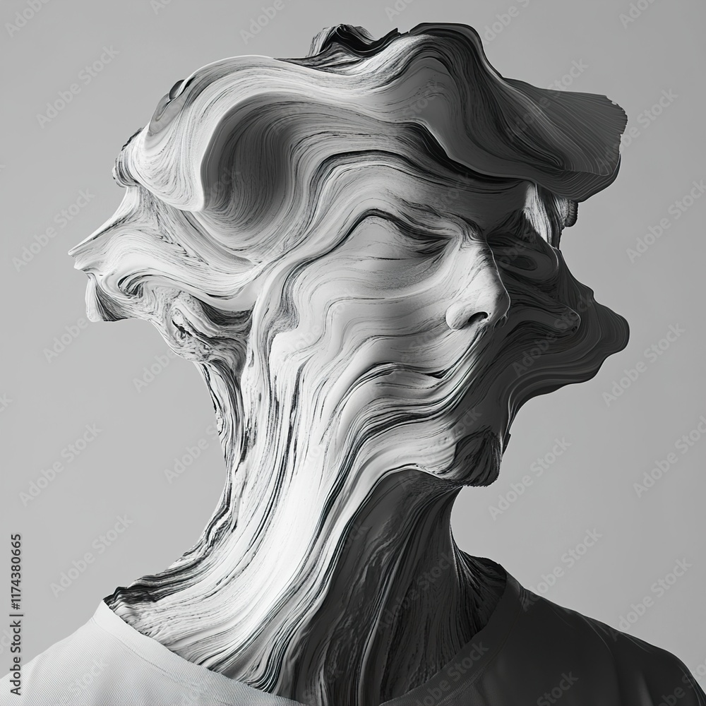 Abstract Monochrome Portrait: A Digital Sculpture Abstract Monochrome Portrait: A Digital Sculpture