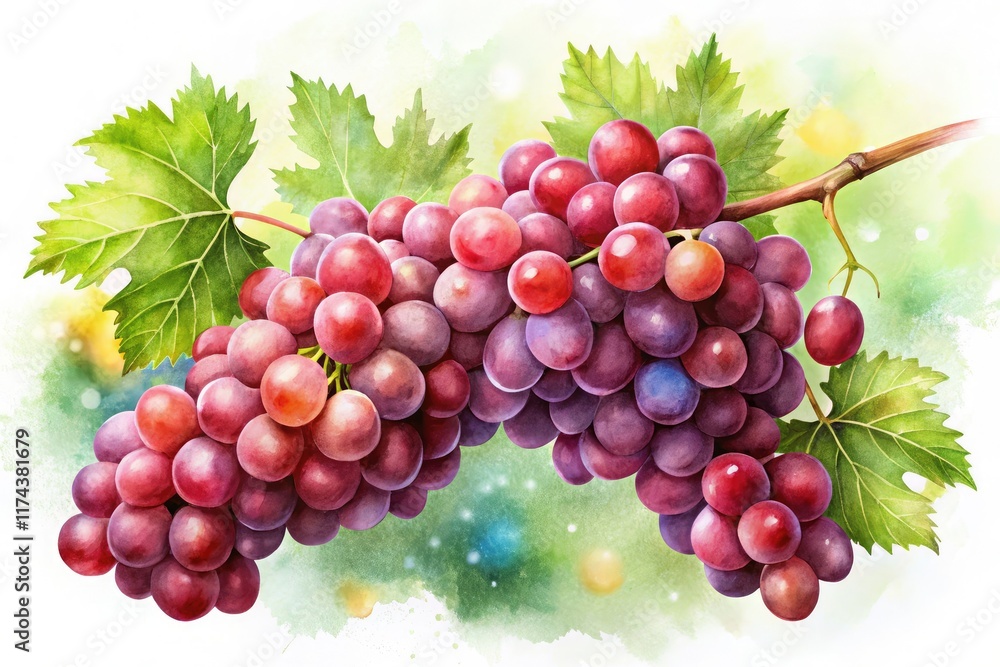 Watercolor Red Grapes on Branch - Rule of Thirds Watercolor Red Grapes on Branch - Rule of Thirds