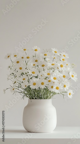 Wallpaper Mural A bouquet of daisies in a white vase and a book on a white table. Torontodigital.ca
