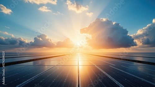 Wallpaper Mural Bright Sunrise Over Solar Panels in a Scenic Landscape Torontodigital.ca