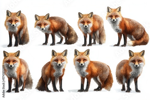 A collection of artistic renderings of foxes in various poses and perspectives. photo