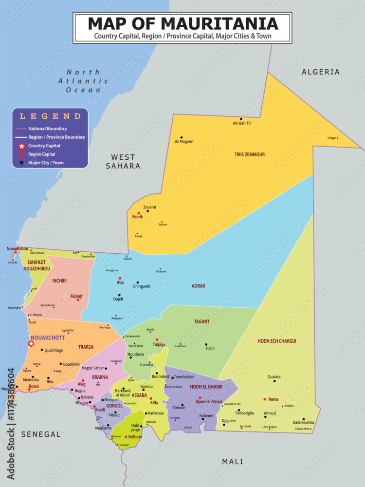 Fototapeta premium African Countries Geography Political map. Political map of country with capital, province or state capital, major cities and town.