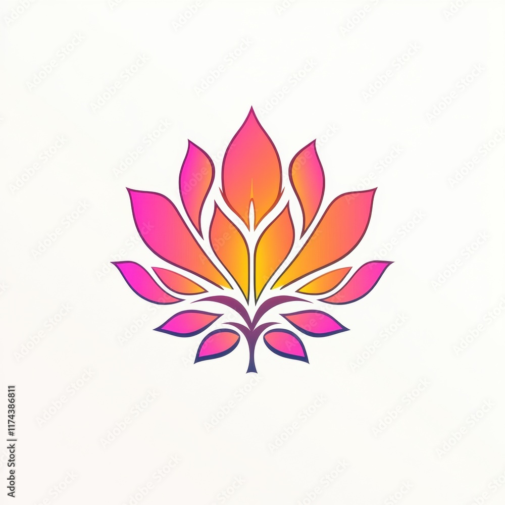 A vibrant, stylized lotus flower design in pink and orange hues. A vibrant, stylized lotus flower design in pink and orange hues.