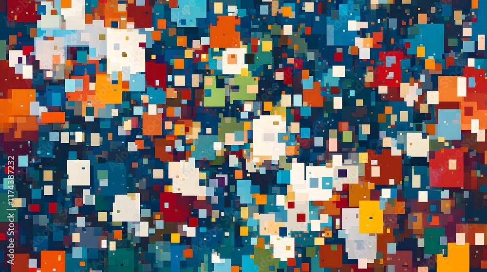 Fototapeta premium Vibrant colorful pixels abstract art installation modern gallery urban space top-down view creative expression