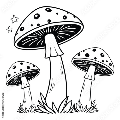 Whimsical mushroom illustration for coloring book photo