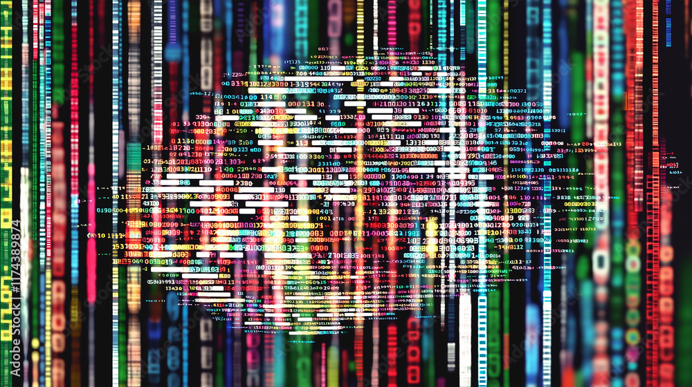 Obraz premium Digital Identity Spectrum: The Interplay of Biometric Patterns and Vibrant Data Streams
