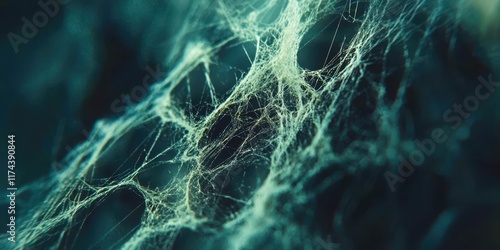 Close up of a web of green strings