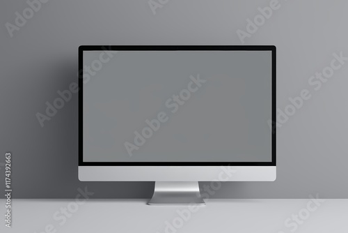 a close up of a computer monitor on a desk with a gray background photo