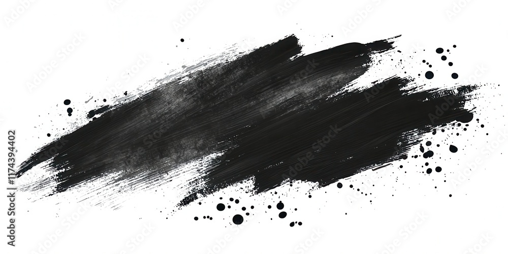 Black brush stroke with white paint splatters Black brush stroke with white paint splatters
