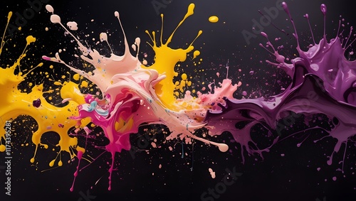 Colorful abstract splatter art in rich tones. Perfect for edgy, modern art concepts, advertising, and high-energy graphic designs.