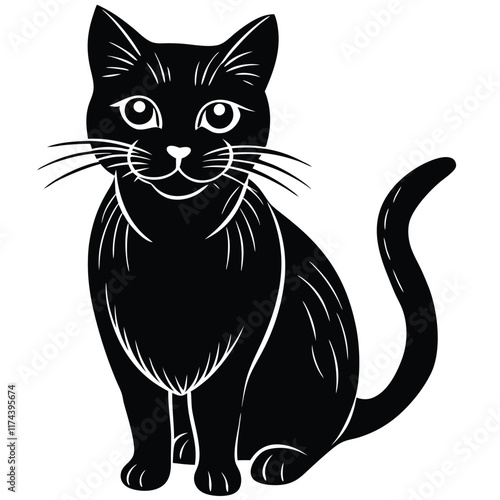 black and white cat vector 