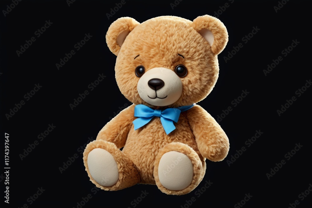 there is a brown teddy bear with a blue bow on its neck there is a brown teddy bear with a blue bow on its neck