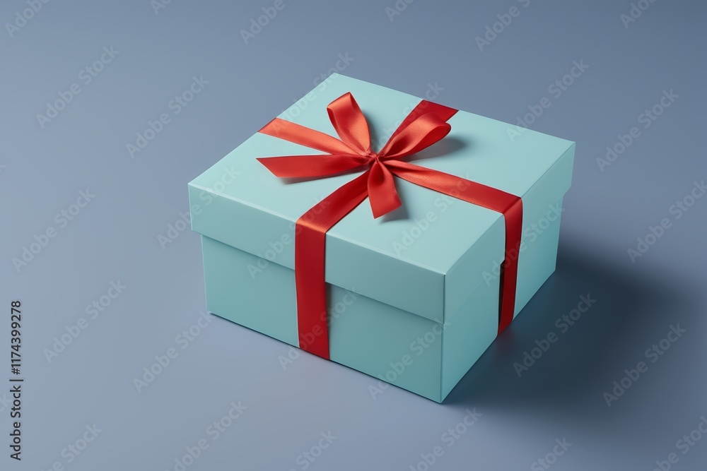 a close up of a blue gift box with a red ribbon a close up of a blue gift box with a red ribbon